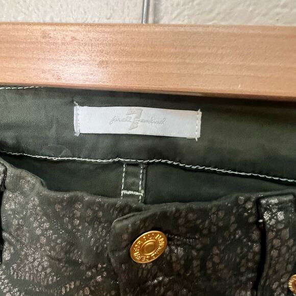 7 For All Mankind Green Lace Print Shimmer Skinny Jeans Size 25 - Picture 4 of 5